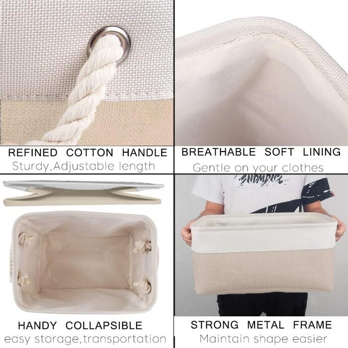 Набір із 4 великих кошиків для зберігання Mangata, тканинні кошики з ручками для шаф, полиць, ванних кімнат, одягу, іграшок, рушників (38x28x24 см, світло-білий хакі) Світло-білий хакі 38x28x24 см