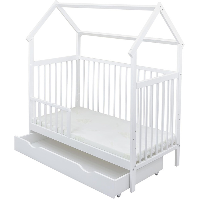 Комплект дитячого ліжечка Generic Baby Deluxe, 60x120 см, білий ящик, захист від падіння, матрац, набір постільної білизни (Loving Bear)