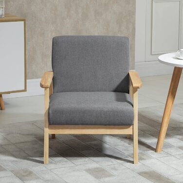 Крісло HOMCOM з підлокітниками, обіднє крісло, розслаблююче крісло з лляним виглядом, м&39яке крісло для вітальні, спальні, каркас з масиву дерева, 64 x 70 x 72 см, сірий
