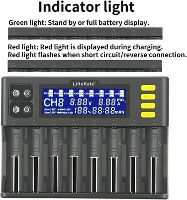 Зарядний пристрій для акумуляторів 18650, LiitoKala LII-S8 8-секційний зарядний пристрій 9V з РК-дисплеєм, зарядний пристрій для Li-Ion LiFePO4 NI-MH NI-Cd AA AAA C 21700 26650 13650 16340 18700 RCR123