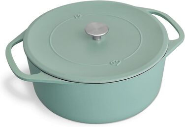 Кокотниця з кришкою, м'ятна, кругла, 28 см, 6 л, чавунна жаровня, індукційна каструля. 28 см м'ята