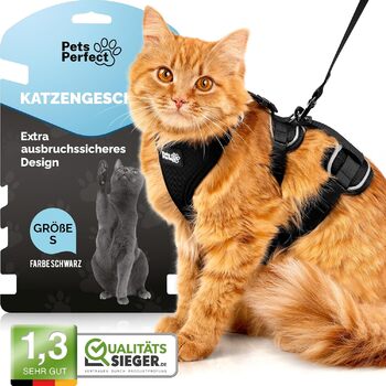 Шлейка для котів Pets Perfect - Надміцна шлейка для котів із повідком, що запобігає втечі - Повідець для котів - Наш комплект шлейок для котів забезпечує безпеку під час прогулянок (S)