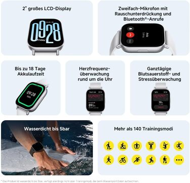 Розумний годинник Xiaomi Redmi Watch 5 Active, 2.0-дюймовий РК-дисплей, 18-денний час роботи від батареї, понад 140 спортивних режимів, відстеження серцевого ритму та SPO, водонепроникність 5 атм, Bluetooth-дзвінки, фітнес-трекер, моніторинг сну Redmi Wat