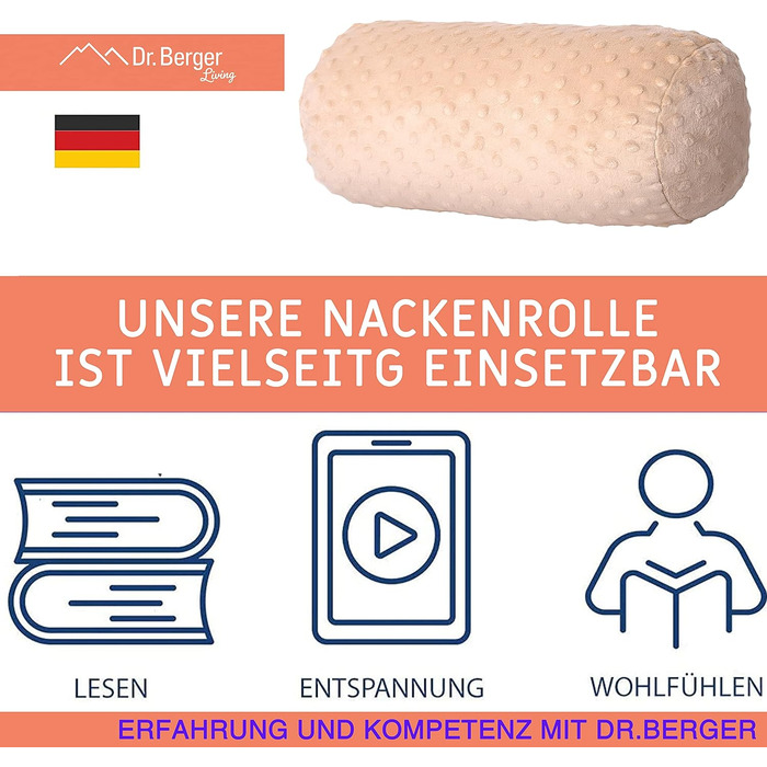 Подушка для шиї/валик для шиї Dr. Berger 40x16 см, чохол, 100 бавовна, дизайн Minky, надзвичайно пухнаста - зручна кругла, стійка подушка - ідеально підходить як міцна подушка для шиї, колін, спини, натуральний колір, 40 x 16 см