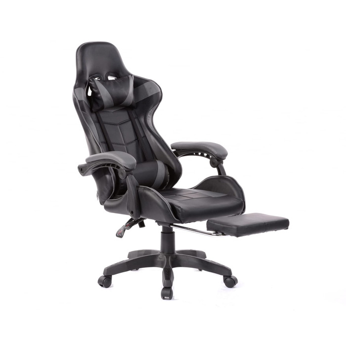 Ігрове крісло VDD Cyclone з підставкою для ніг - Офісне крісло - Гоночне ігрове крісло - Сірий/чорний