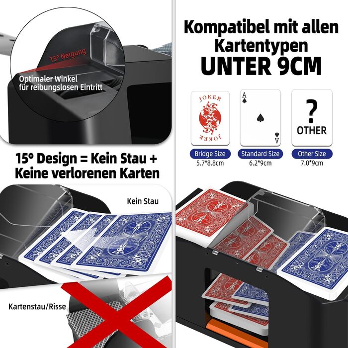 Автоматичний змішувач карт Тихий, з акумулятором 2000 мАг Змішує 2 колоди карт Сумісний з Покером, Бріджем, Раммі, Скатом, Чорний