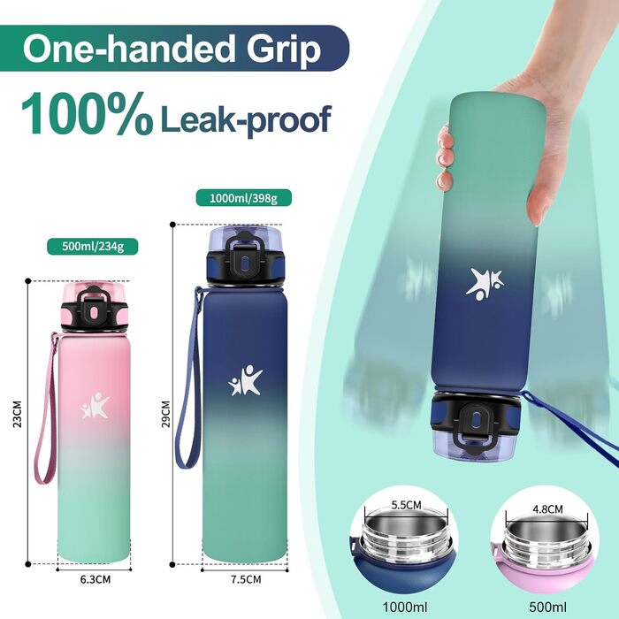 Пляшка для води з нержавіючої сталі, термос 1 л, ізольована пляшка без BPA, пляшка для води для школи, спорту, газованої води, фітнесу, активного відпочинку, кемпінгу, 1000 мл, темно-синій морський зелений