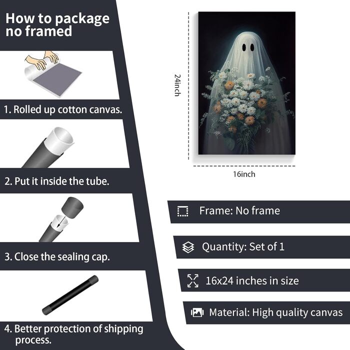 Хелловін привид полотно мистецтво, смішні, милі привиди з квітами плакат, темна академія, моторошна прикраса кімнати, естетичний,