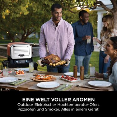 Відкрита піч Ninja Woodfire, піч для піци 8-в-1, коптильня для барбекю з решіткою для запікання, миска Pro-Heat, камінь для піци, деревні гранули та лопата, електрична, 6 налаштувань піци, палений апельсин OO101EU