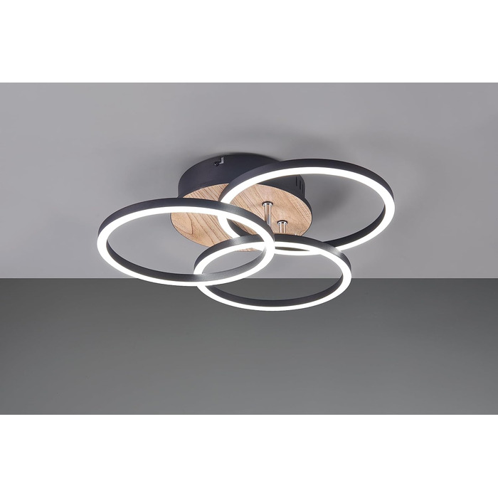 Стеля LED-світильник Reality Circle R62823135, матовий чорний метал та імітація дерева, 27 Вт, з пультом, димером, зміною кольорів та нічним світлом