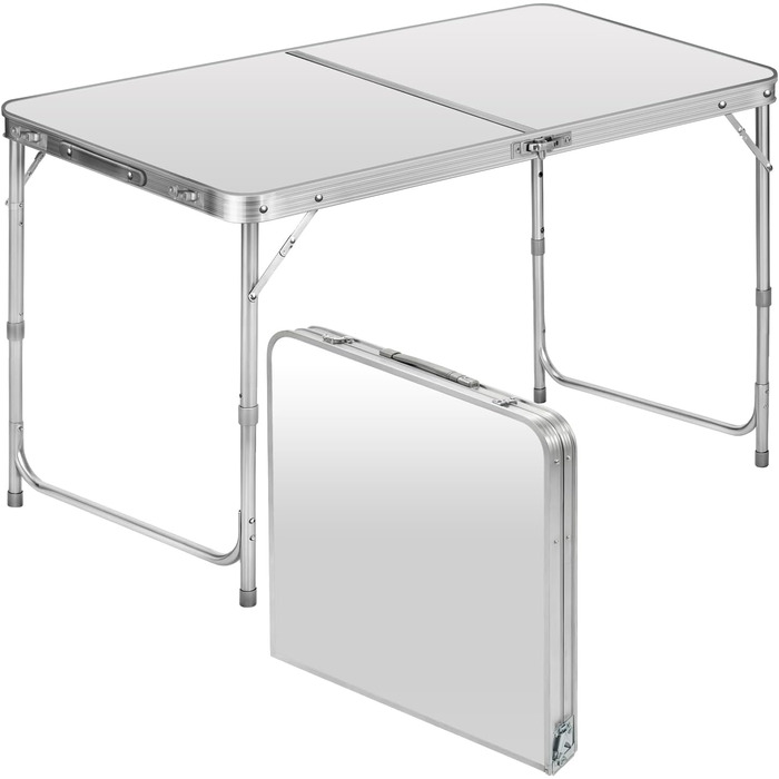 Складаний багатофункціональний стіл, багатоцільовий стіл, кемпінговий стіл, розкладний стіл, ринковий стіл, стіл з регульованою висотою для обклеювання шпалерами, бічний столик для кемпінгу в саду, для фестивалів, ринків тощо (білий 120 x 60 см)