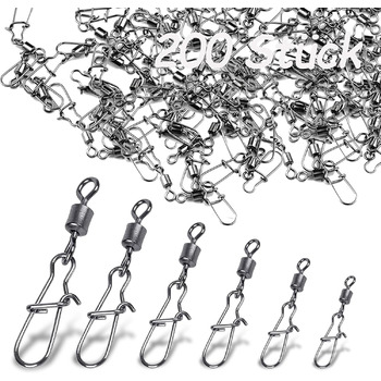 Риболовні вертлюги JETOP, 200 шт., з фіксатором, вертлюг із вольфрамової сталі, рибальський вертлюг, рибальські аксесуари, рибальські приманки, 4 6 8 12 14 для лову коропа.