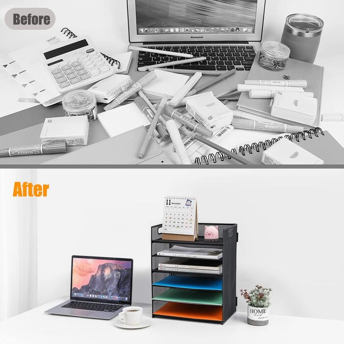 Рівневий органайзер для листів, металевий сітчастий настільний органайзер, сортувальник паперу для листів/папок A4 (чорний) Чорний, 6 рівнів, 6-