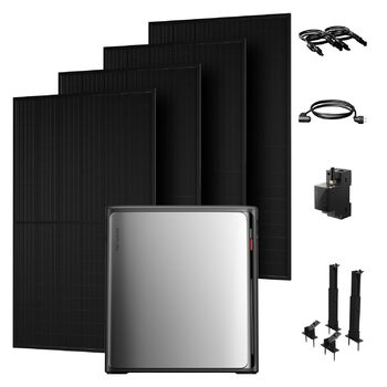 Універсальна балконна електростанція потужністю 2000 Вт з накопичувачем 3840 Втгод, ECOFLOW STREAM Ultra X з 4 датчиками MPPT та кронштейном для кріплення на плоский дах, розумним лічильником та повним комплектом аксесуарів, 4 сонячні модулі JASolar по 50