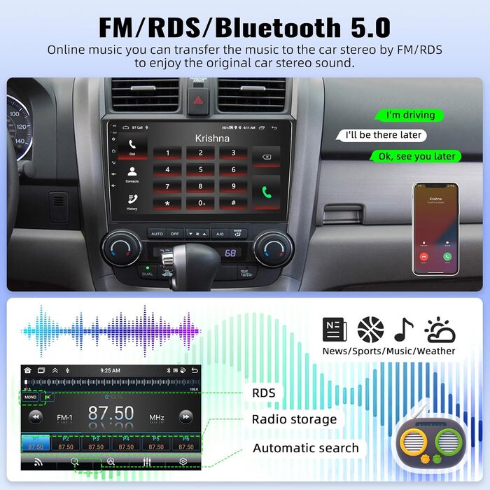 Автомобільне радіо OiLiehu 6128G 8-ядерний Android 13 CarPlay Android Auto Double Din для Honda CRV 2007-2011 з екраном 9 дюймів з дзеркальним посиланням Bluetooth GPS FM RDS WiFi SWC DSP/EQ камера заднього виду 6G128G Android 13 Автомобільне радіо