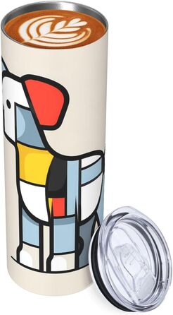 Кухоль з прямою трубочкою, дизайн абстракціонізм Мондріана, дрібний анімалістичний принт, дорожній кухоль, підходить для кемпінгу, офісу та дому, 590 мл