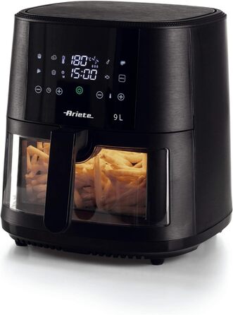 Аерофритюрниця Ariete 4630, 9 л, 1500 Вт, 8 програм, функція гриля, до 3,5 кг продуктів, температура до 200 C, прозорий кошик, чорна