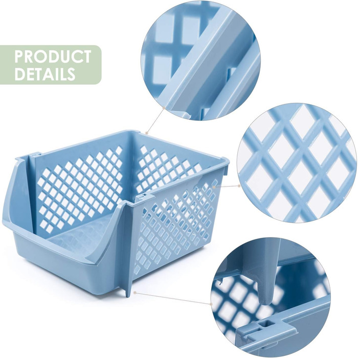 Штабелювані кошики для зберігання їжі, снеків, іграшок, туалетного приладдя, пластикові, сині, 4 шт. и