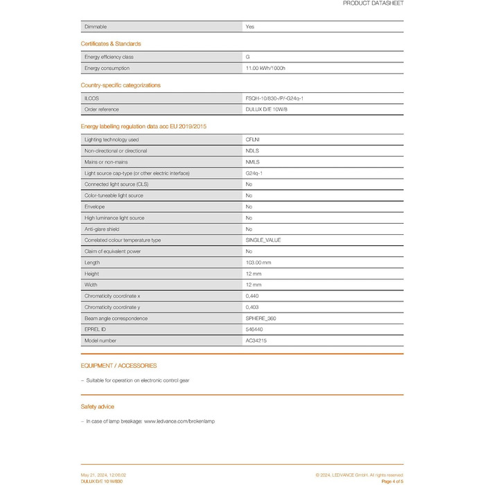 Компактна люмінесцентна лампа OSRAM DULUX DE, 10 Watt, G24q1 EEK A