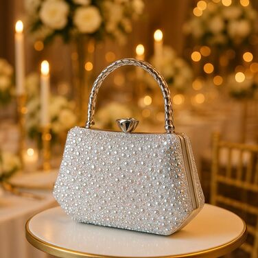 Вишукана кришталева вечірня сумочка Zweig & Ewigkeit з кристалами та срібною металевою ручкою 20 см блискуче клатч для особливих подій, білого кольору