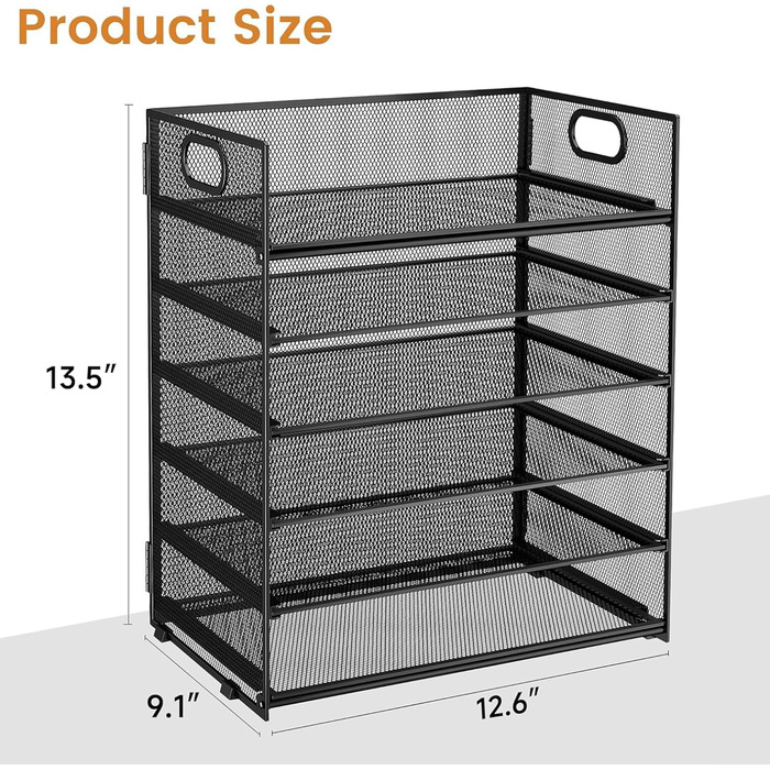 Рівневий органайзер для листів, металевий сітчастий настільний органайзер, сортувальник паперу для листів/папок A4 (чорний) Чорний, 6 рівнів, 6-