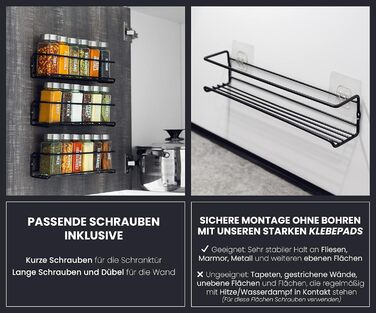 Підставка для спецій з 18 банками - Для підвішування на стіну та дверцята шафи - Не потребує свердління - Підвісний органайзер для спецій з кришками з нержавіючої сталі