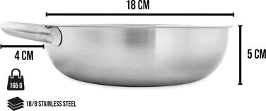 Тарілка/миска з нержавіючої сталі 18/8 з ручкою для активного відпочинку на свіжому повітрі - 18 x 5 см - місткість 1 літр, стійка до іржі, набір з 1, 2 або 4 шт. , колір 4 особи, 4 особи, 18 x 5 см