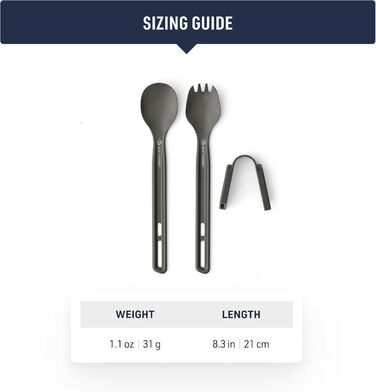 Набір столових приборів Frontier Ultralight - Довга ручка - 1 особа, 2 предмети - Кемпінгова ложка та лопатка тримач - Кемпінговий посуд з твердого анодованого алюмінію - Гладке та матове покриття - Ложка та лопатка 32 г з довгою ручкою