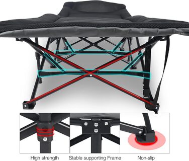 Складане туристичне ліжко з наматрацником для дорослих, XXL 190 x 71 x 38 см, Складане туристичне ліжко з матрацом для кемпінгу, саду, використання в приміщенні та на вулиці, чорне