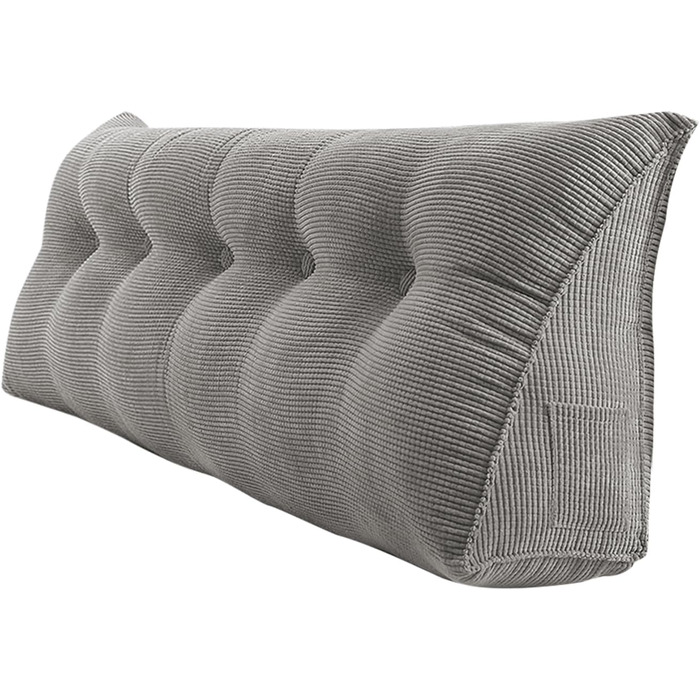 Подушка для спини Supfine, подушка для читання для ліжка та дивана, клиноподібна подушка з кишенею для мобільного телефону, вельвет, подушка для сидіння, настінна подушка, чохол, який можна прати (160x50x20 см, сірий, вельвет) сірий, вельвет 160x50x20 см