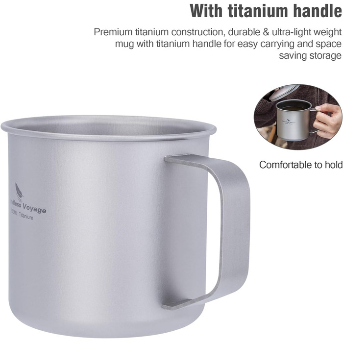 Мл титанова кемпінгова кружка з кришкою, легка дорожня чашка для кави та чаю, портативна, міцна, одношарова кружка для пиття для походів, походів з рюкзаком, пікніків, приготування їжі на свіжому повітрі Ti3023D, 360