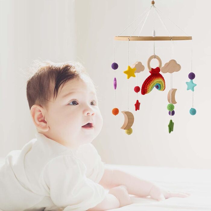Фетровий мобіль Trayosin на ліжечко з веселкою, зірками та ракетою
