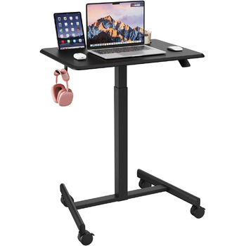 Мобільний стіл з регульованою висотою та колесами, Невеликий комп&39ютерний стіл з регульованою висотою, Стіл для роботи стоячи, 65 x 48 см, Чорний