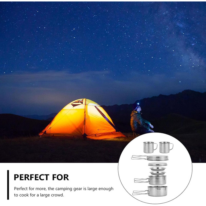 Набір посуду з нержавіючої сталі 8 предметів для кемпінгу та відпочинку на природі, портативний набір мисок та тарілок для пікніка Легкий кухонний набір з харчової нержавіючої сталі для піших прогулянок, подорожей з рюкзаком, подорожей та барбекю