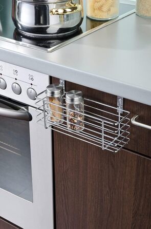 Підвісний кошик WENKO Slim, органайзер для підвішування на дверцятах шаф або шухлядах, металевий кошик, 24 x 11,5 x 10 см, хромований хромований/чорний тонкий