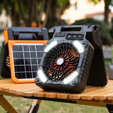 Портативний кемпінговий вентилятор на сонячній енергії та світлодіодний ліхтар з акумулятором ємністю 5200 мАг для пригод на свіжому повітрі