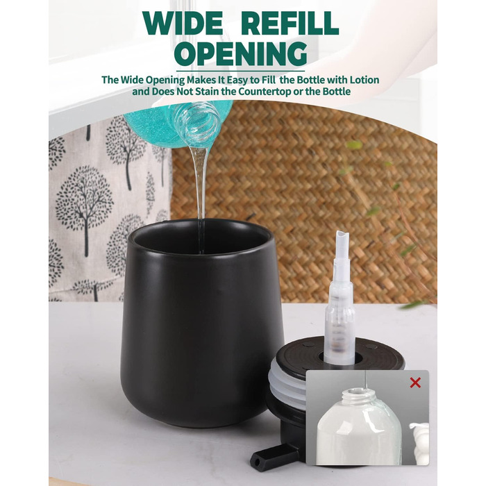 Дозатор мила Umlaca Дозатор рідини для миття посуду, багаторазовий дозатор мила керамічний 350 мл, велика головка насоса легко нат