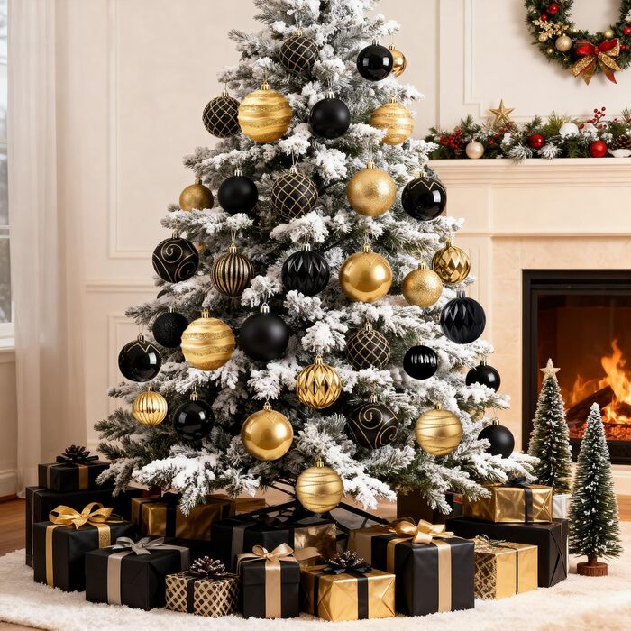 Набір різдвяних прикрас 100 шт чорний та золотий Miaikoe