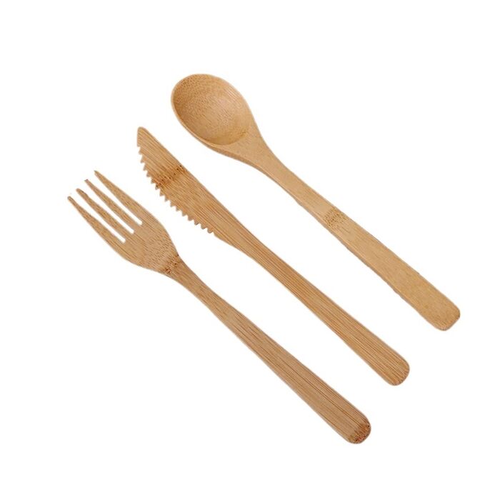 Загальний 1 набір бамбукових столових приборів для подорожей, виделка, ніж, ложка, багаторазові кухонні інструменти з дерева