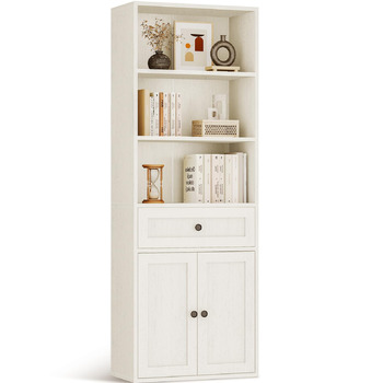 Ярусна книжкова полиця Coleshome з дверцятами та шафою, стояча полиця з шухлядами для зберігання та демонстрації для дому, офісу, вітальні, спальні, біла, 48x24x164,2, 5-