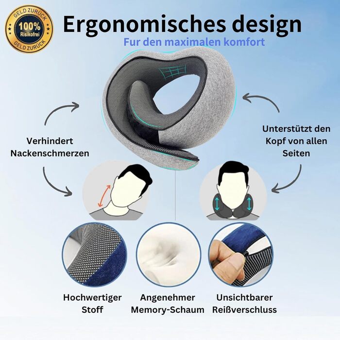 Дорожня подушка Dreamjoys для літаків, подушка для шиї для подорожей, дорожня подушка, подушка для літака, дорожня подушка з піни з ефектом пам&39яті, подушка для сну для літаків, ідеально підходить для подорожей автомобілем або поїздом, світло-сіра - 1.0