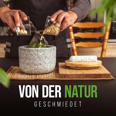 Ступка з пестком і кришкою - Герметичне закриття 2.0 накладка SolidStand 750 мл - Гранітна ступка преміум-класу світло-сірого коль