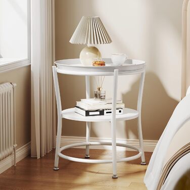 Круглий журнальний столик YITAHOME з двоярусним місцем для зберігання та знімним підносом, журнальний столик для вітальні, спальні або квартири, міцний журнальний столик, регульовані ніжки, білий, 45 x 45 x 53 см