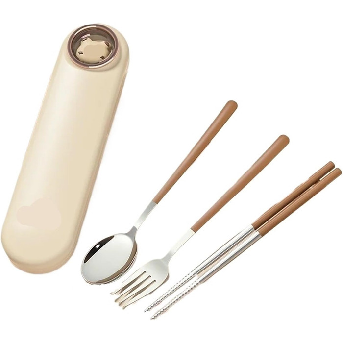 Універсальний портативний набір посуду з нержавіючої сталі 304 для подорожей та пікніків на природі, включаючи столові прибори, ложку, виделку та палички для їжі, з милою коробкою для зберігання (3 предмети)