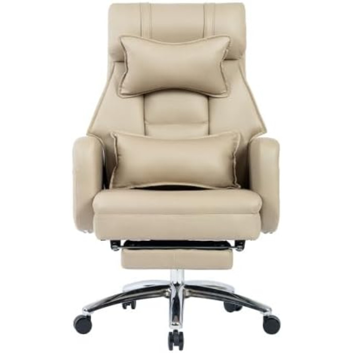 Крісло керівника з функцією нахилу на 155 та підставкою для ніг Ергономічне обертове офісне крісло з 4D підлокітниками, регульованою висотою, виготовлене з легкої в догляді бежевої штучної шкіри, для використання вдома.