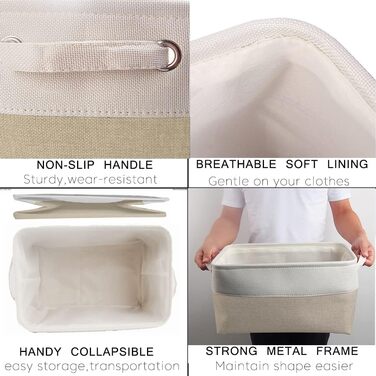 Кошик для зберігання Mangata Canvas, тканинний кошик з ручками для шаф, полиць, одягу, іграшок (3 шт., складний, хакі-білий) світлий хакі білий середній розмір