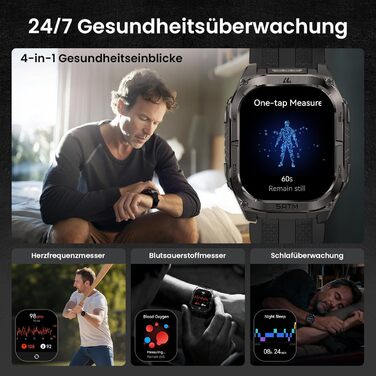 Розумний годинник KOSPET Tank M4C для чоловіків зі світлодіодним підсвічуванням, 1,96-дюймовим AMOLED-дисплеєм, дводіапазонним GPS та компасом, наддовгим часом автономної роботи, цілодобовим відстеженням серцевого ритму та сну, водонепроникністю 50 м, Blu