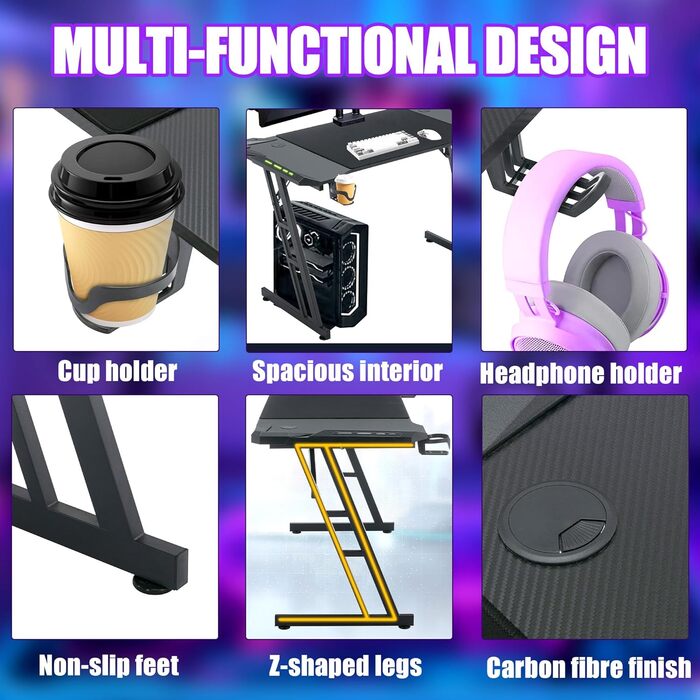 Ігровий стіл Storeo Imp, 120 x 60 см, МДФ / сталь / вуглецеве волокно, чорний