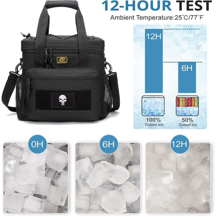 Тактична сумка для ланчу для чоловіків, утеплена та герметична сумка для ланчу з системою MOLLE, велика сумка-холодильник для дорослих, жінок та чоловіків регульована, ідеально підходить для роботи, пікніків, риболовлі та офісу, чорна