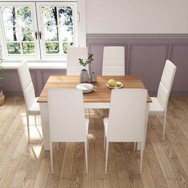 Обідній стіл Mondeer, кухонний стіл на 4-6 осіб, мінімалістичний дерев&39яний стіл для кухні, їдальні, вітальні, Ш138 x Г90 x В75 см, білий та дубовий.